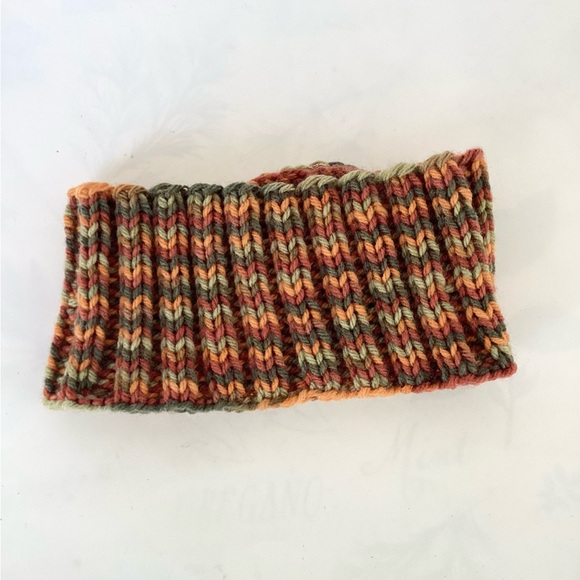 Headband Earwarmer Hand Crafted Multicolor Green Rust Bronze Orange Glitter Knit - Picture 11 of 15